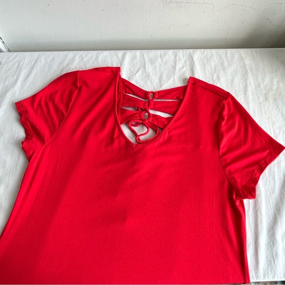 Chico's Laced up Red Stretch Knit Dress Handkerchief Hem - Picture 8 of 10